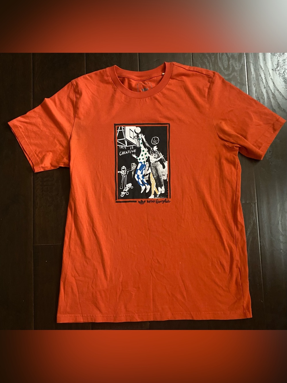 Adidas Men's Orange Graphic Print Crew Neck Short Sleeve T-Shirt Size L HS3046
